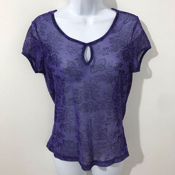 NWT New York and Company short sleeve blouse transparent size L￼￼.       A267A - Picture 1 of 4